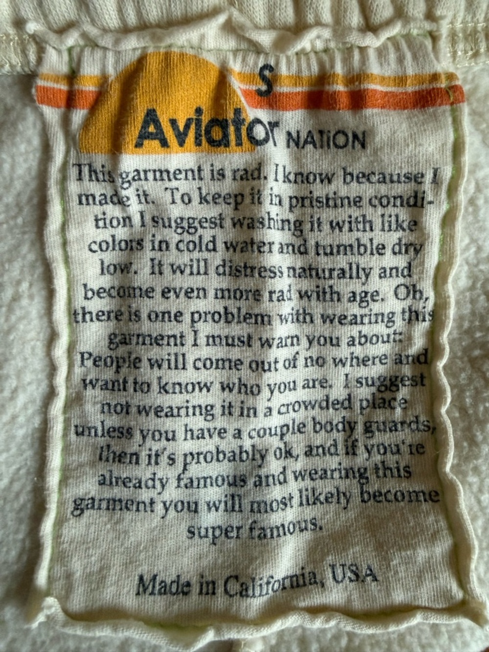 RARE Aviator Nation 5 Stripe Velour Sweatpants Cream S Coastal Cowgirl Cozycore - Picture 5 of 8